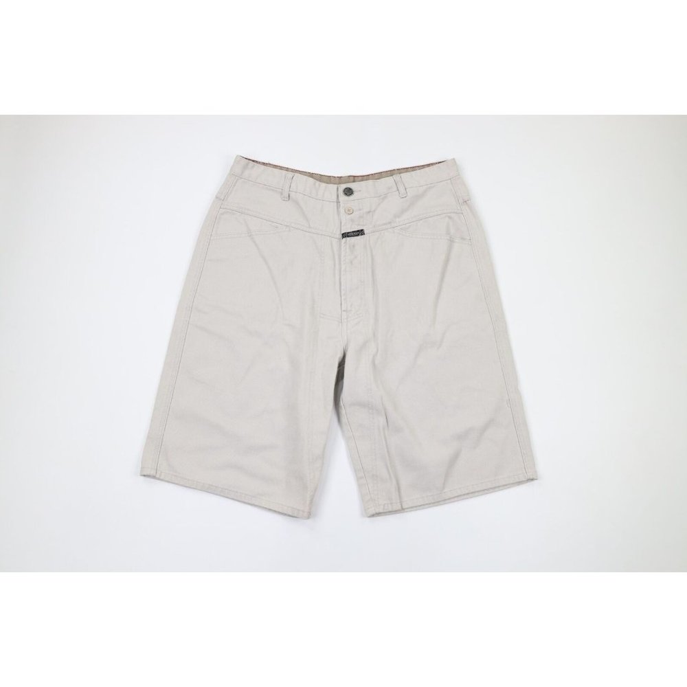 Vtg 90s Marithe Francois Girbaud Mens 36 Distressed Spell Out Baggy Shorts Gray